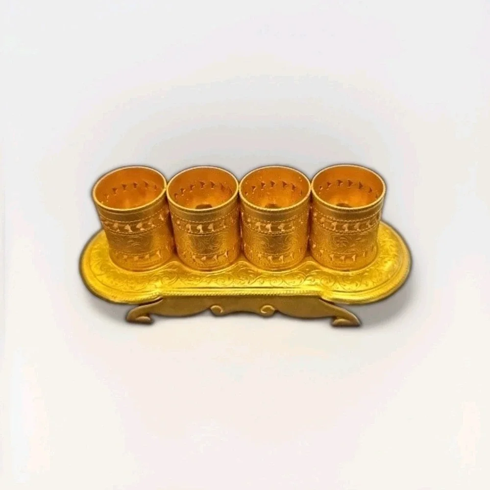 Vintage Hollywood Regency Gold Vanity 4 Slot Lipstick Holder